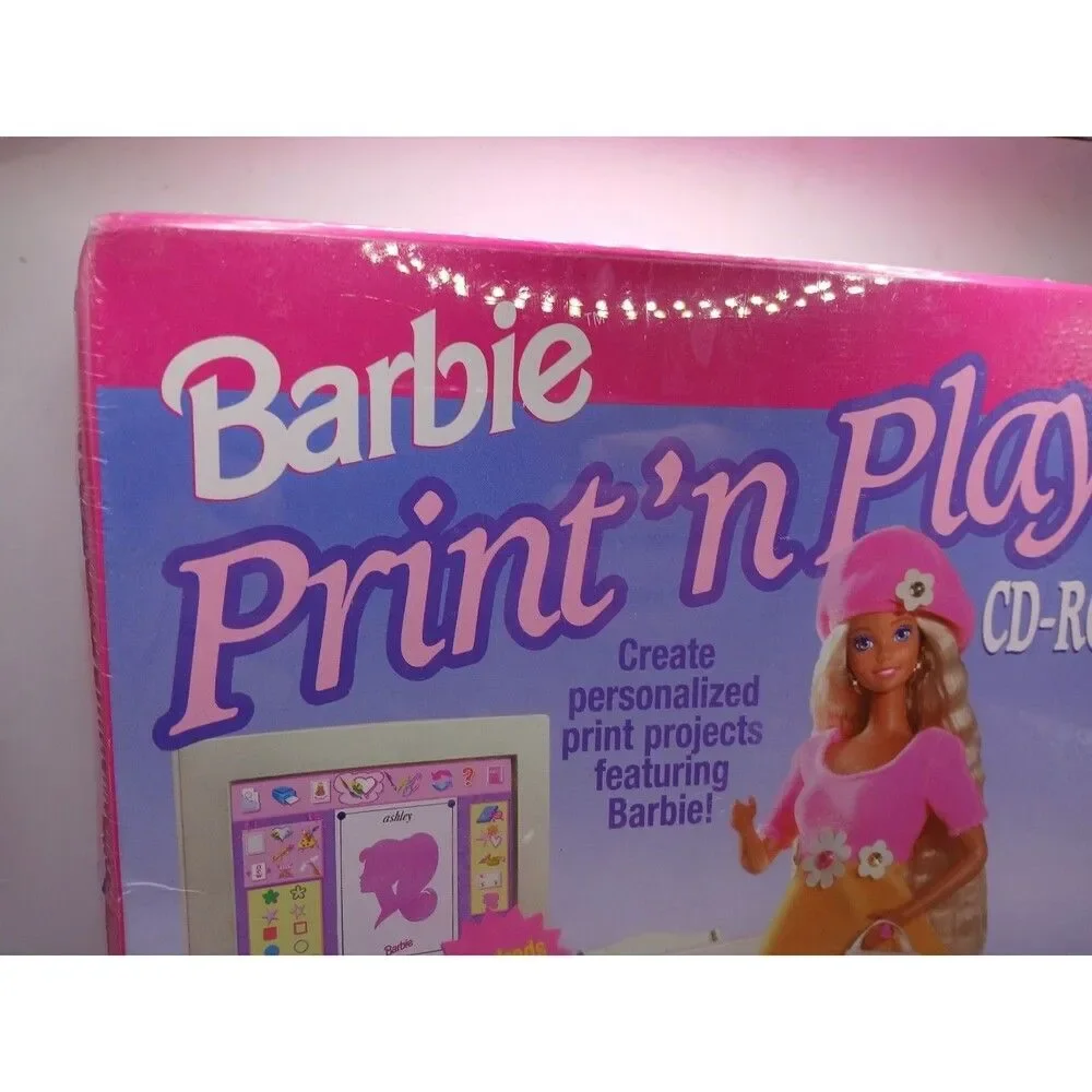 Mattel Barbie PRINT N' PLAY CD-ROM (1996) Sealed BIG Box PC Avery Computer Game